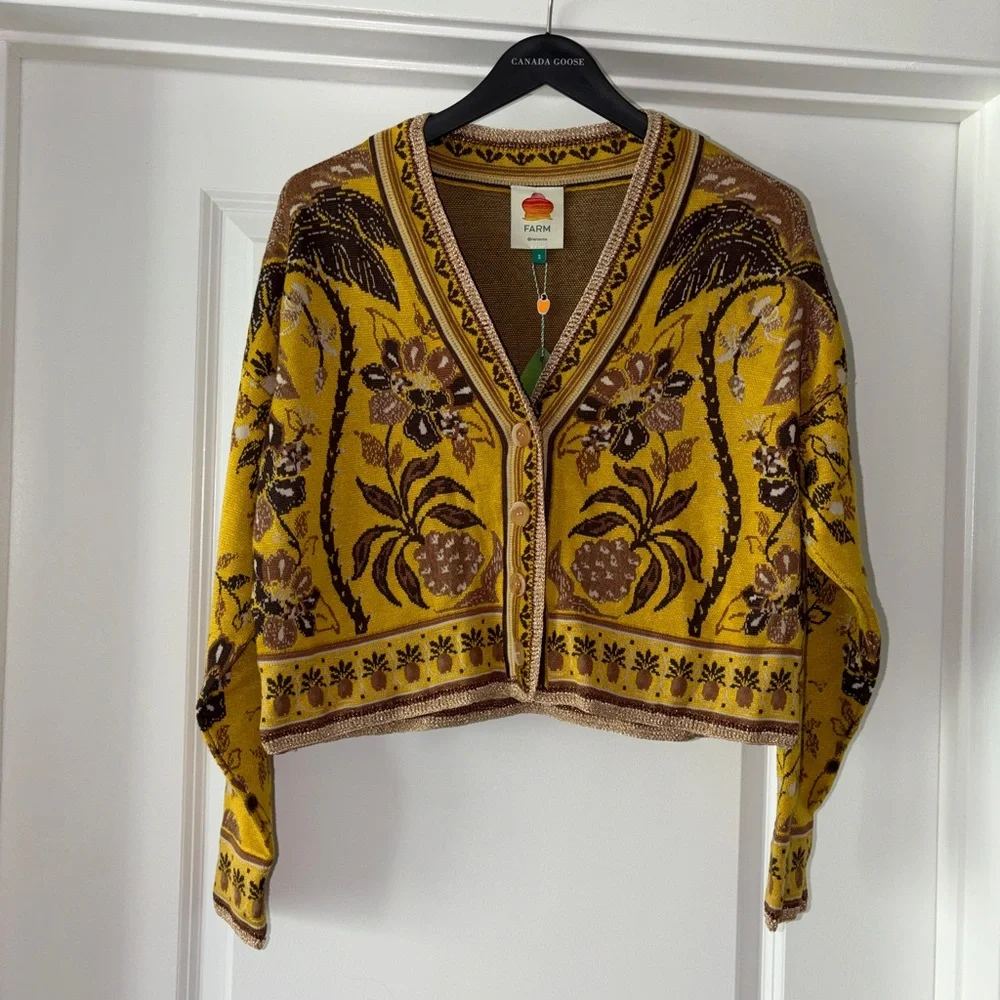 Farm Rio: Yellow Golden Oasis Knit Cardigan - Picture 2 of 10